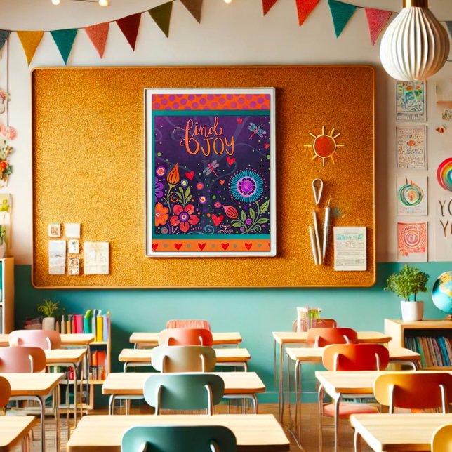 Joy Quote Dragonflies Roligt för färgfull folkBlom Poster (Skapare uppladdad)