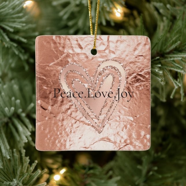 Joy Quote ro Guld Glitter Heart Peace Kärlek Julgransprydnad Keramik (Träd)