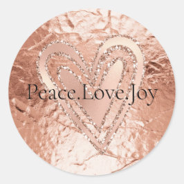 Joy Quote ro Guld Glitter Heart Peace Kärlek Runt Klistermärke