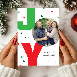 JOY Red and Grönt Photo jul-Helgdag Card Julkort