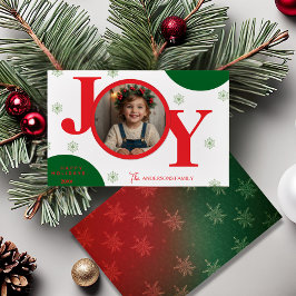 JOY Red & Green Modern Photo Family Julkort