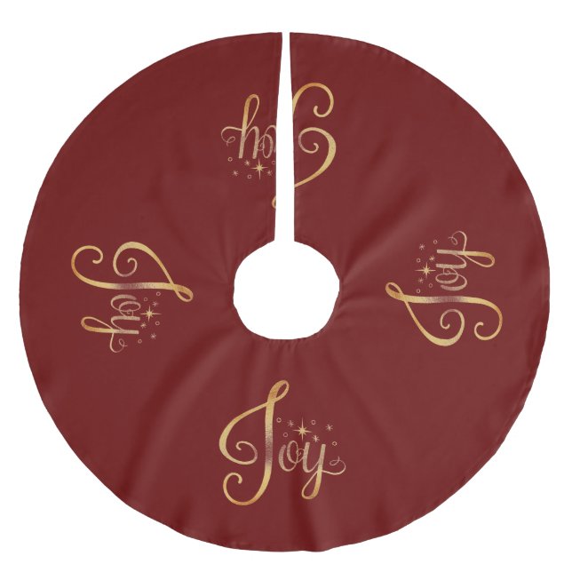 "Joy" Red Guld Elegant Säsong Julgransmatta Borstad Polyester (Framsidan)