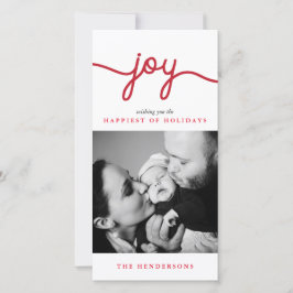 Joy Red Modern Script-fotokort för jul Julkort