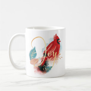 Joy Red Perched Kardinal Watercolor jul Bird Kaffemugg