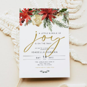 JOY Red Poinsettia Bundle of Joy Baby Shower Inbjudningar
