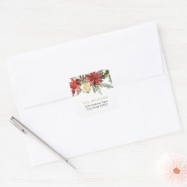 JOY Red Poinsettia julretur adressetikett Fyrkantigt Klistermärke