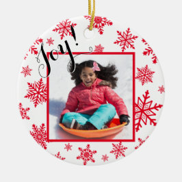 Joy! Red & White Snöflingor Round-julfoto Julgransprydnad Keramik