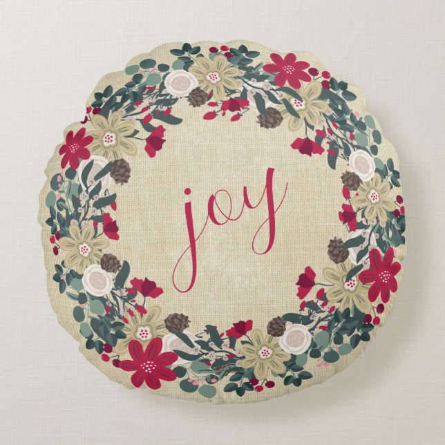 Joy - Reversible Blommigt Farmhouse jul Wandeandan Rund Kudde (Framsidan)