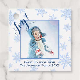 Joy! Roligt Blue Snöflingor-julfoto Ram Gåvor Etiketter