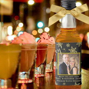 Joy! Roligt Golden Snöflingor med Photo Helgdag M Spritflaskor Etikett