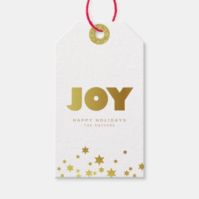Joy | Roligt Jul White & Guld Mini Presentetikett (Framsidan)