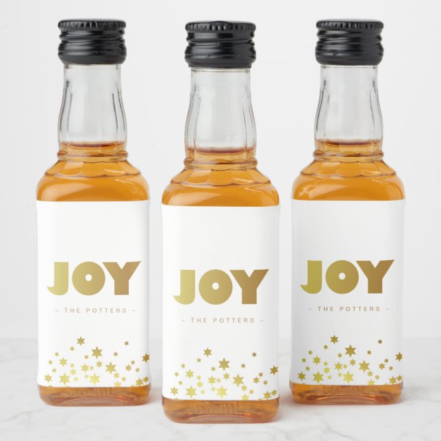 Joy | Roligt Jul White & Guld Mini Spritflaskor Etikett (Flaskor)