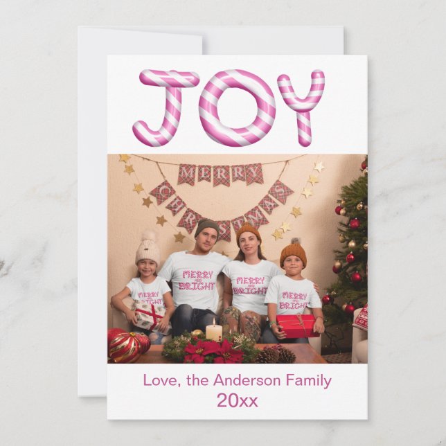 Joy Rosa Candy cane Helgdag Photo jul Card Julkort (Framsida)