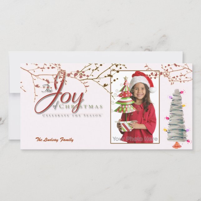 Joy rosa christmas-fotokort för helgdag julkort (Framsida)