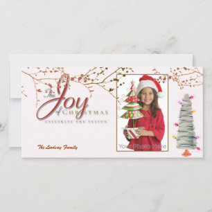 Joy rosa christmas-fotokort för helgdag julkort