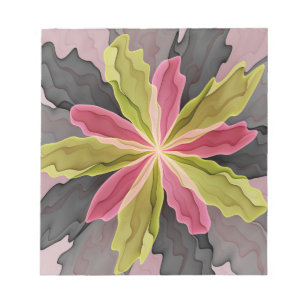 Joy, Rosa Grönt Anthracite Fantasy Flower Fractal Anteckningsblock