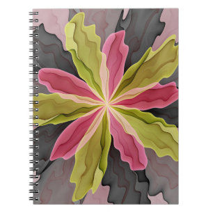 Joy, Rosa Grönt Anthracite Fantasy Flower Fractal Anteckningsbok