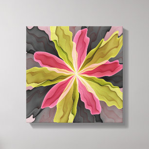 Joy, Rosa Grönt Anthracite Fantasy Flower Fractal Canvastryck