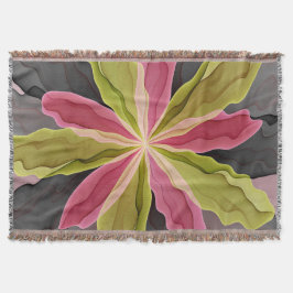 Joy, Rosa Grönt Anthracite Fantasy Flower Fractal Filt
