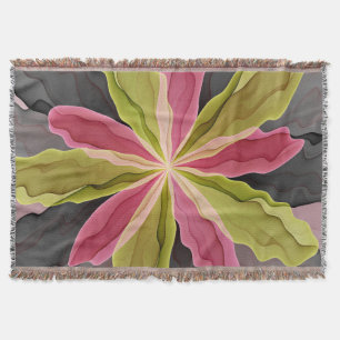 Joy, Rosa Grönt Anthracite Fantasy Flower Fractal Filt