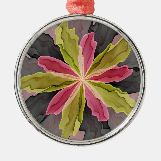 Joy, Rosa Grönt Anthracite Fantasy Flower Fractal Julgransprydnad Metall (Framsidan)