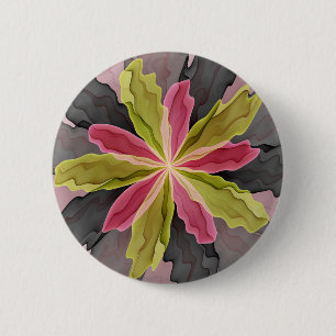 Joy, Rosa Grönt Anthracite Fantasy Flower Fractal Knapp