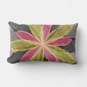 Joy, Rosa Grönt Anthracite Fantasy Flower Fractal Lumbarkudde