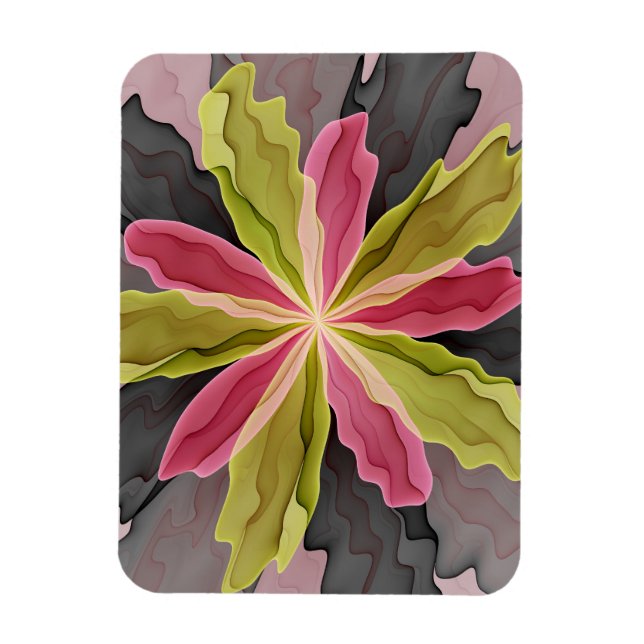 Joy, Rosa Grönt Anthracite Fantasy Flower Fractal Magnet (Vertikal)