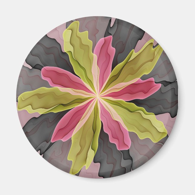 Joy, Rosa Grönt Anthracite Fantasy Flower Fractal Magnet (Framsidan)