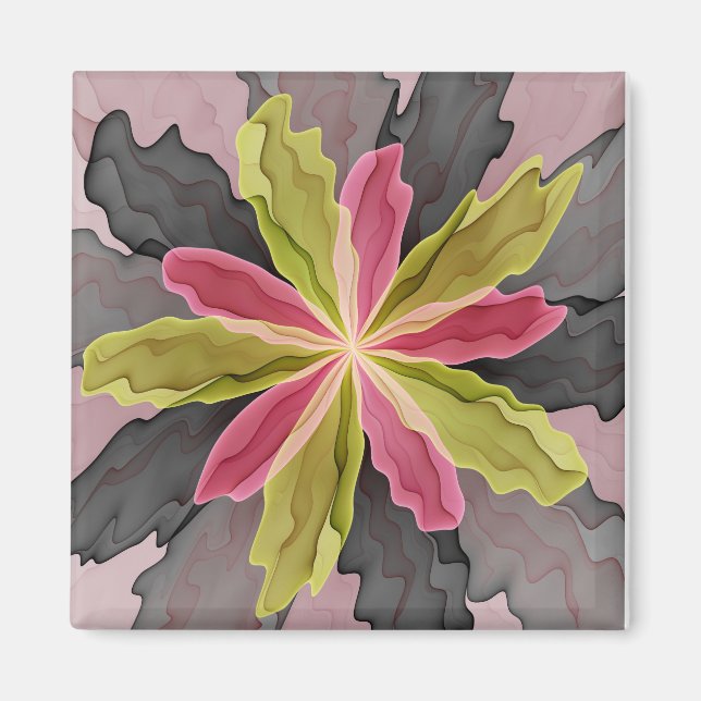 Joy, Rosa Grönt Anthracite Fantasy Flower Fractal Magnet (Framsidan)