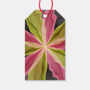 Joy, Rosa Grönt Anthracite Fantasy Flower Fractal Presentetikett