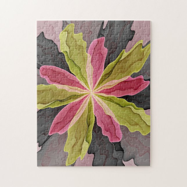 Joy, Rosa Grönt Anthracite Fantasy Flower Fractal Pussel (Vertikal)