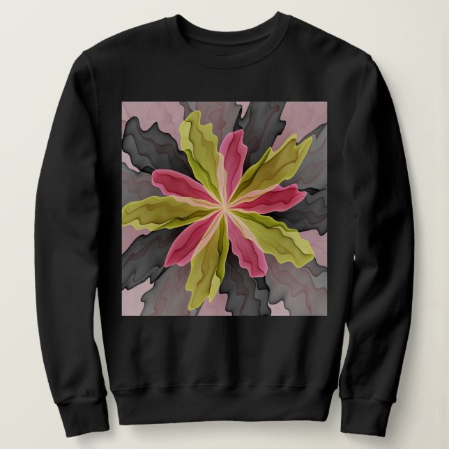 Joy, Rosa Grönt Anthracite Fantasy Flower Fractal T Shirt (Design framsida)
