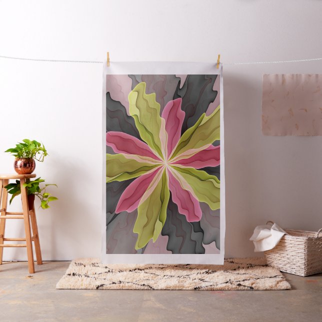 Joy, Rosa Grönt Anthracite Fantasy Flower Fractal Tyg (In Situ)