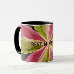 Joy, Rosa Grönt Antracite Flower Fractal Best Mamm Mugg
