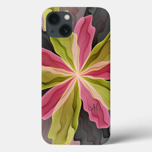 Joy, Rosa Grönt Antracite Flower Fractal Monogram