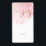 Joy | Rosa  Watercolor Ombre Tvättar Snöflingor Fraktsedel<br><div class="desc">Fira den magiska och festliga julhelgen med våra märkre för helgdag-dekaler. Vår moderna helgdag i elegant har en handmålad vattenfärgsmassa i rosa tvättar med frostiskt vitt snöflingor som bleknar ner i det vita snö grund. "Joy" är designat i faux guld med brev utökat och strömmande runt kant i märkrn för...</div>