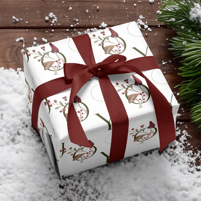 Joy Rustic Woodsy Watercolor Mushroom jul Presentpapper (Joy Rustic Woodsy Watercolor Mushroom Christmas Wrapping Paper)