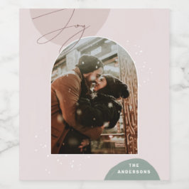 Joy Script Helgdag | Modern familjens julfoto Vinflaska Etikett