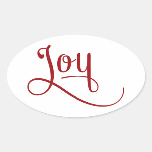 Joy Script Red Ovalt Klistermärke
