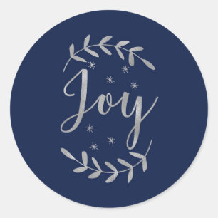 JOY Silver Blue Botanical Löv Modern Helgdag Runt Klistermärke