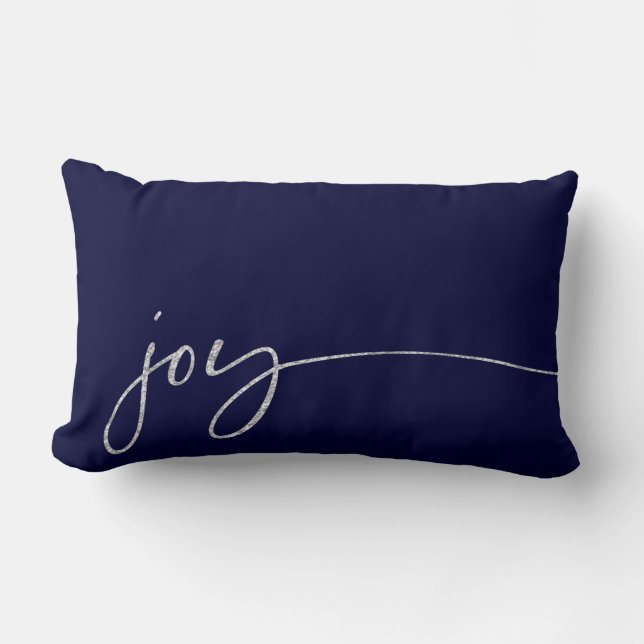 Joy Silver Navy Elegant Script Calligraphy Lumbarkudde (Framsida)