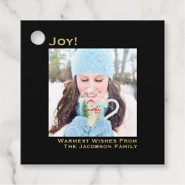 Joy Simple Black & Guld - minimalistisk fotojul Gåvor Etiketter