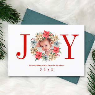 Joy Simple Farmhouse Poinsettia WAN and Photo Julkort