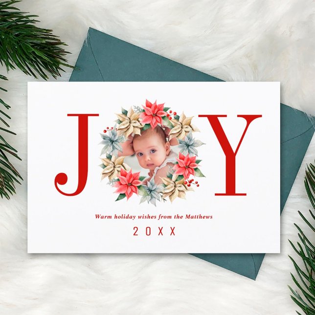 Joy Simple Farmhouse Poinsettia WAN and Photo Julkort (Skapare uppladdad)