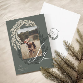 Joy-skript för Winter Garland-krans, foto och mono Julkort