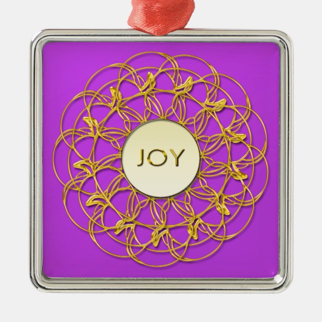 JOY skriven i Snöre Geometric Guld Design Julgransprydnad Metall (Framsidan)