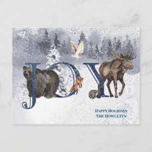 JOY Snö Wood Woodland Animals Helgdag Vykort
