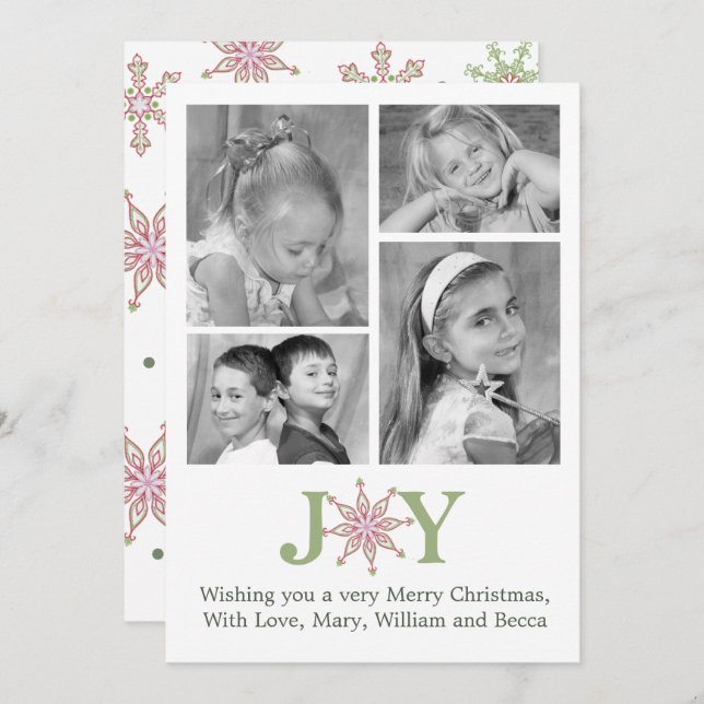 Joy Snowflake jul Photo Card Multi Photo Julkort (Fram/baksida)