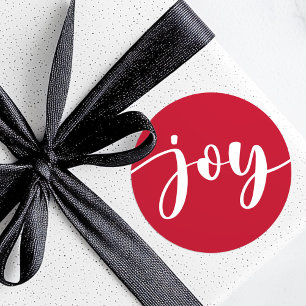 Joy Söt skript, enkel typografi röd jul Runt Klistermärke
